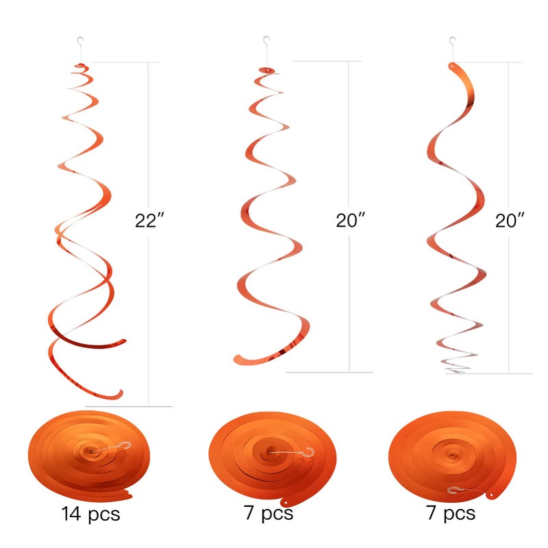 WEVEN Orange Party Hanging Swirl Decorations Plastic Streamer for Ceiling  Pack of 28 - Image 2